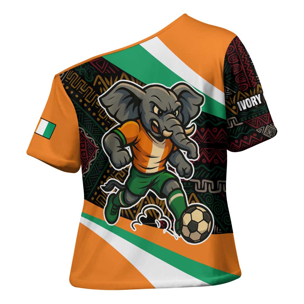 Ivory Coast Cross Shoulder Shirt with Soccer Elephant and Tribal Pattern Design - Wonder Print Shop