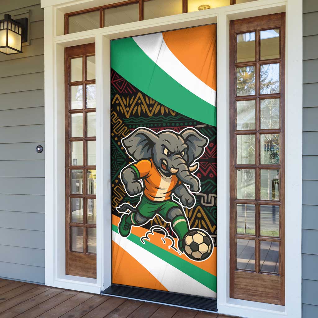 Ivory Coast Door Cover with Soccer Elephant and Tribal Pattern Design - Wonder Print Shop