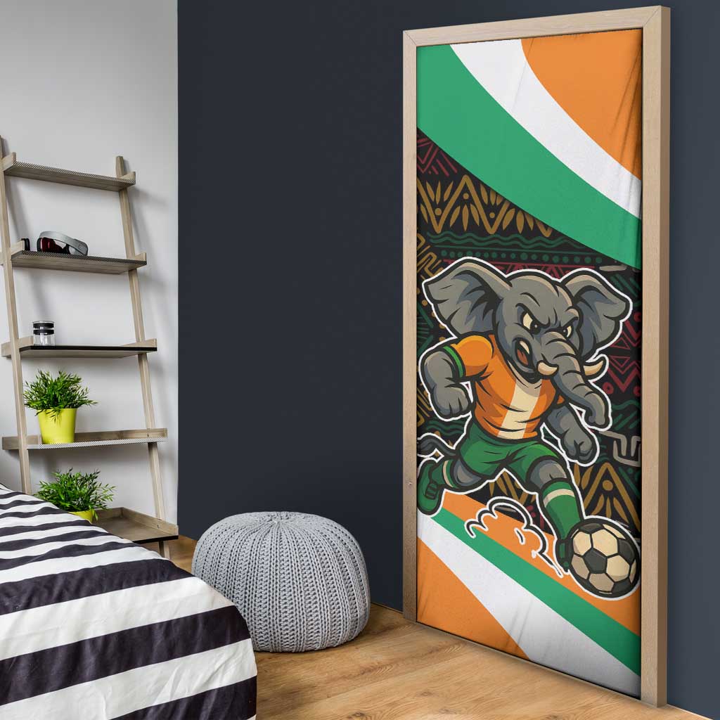 Ivory Coast Door Cover with Soccer Elephant and Tribal Pattern Design - Wonder Print Shop
