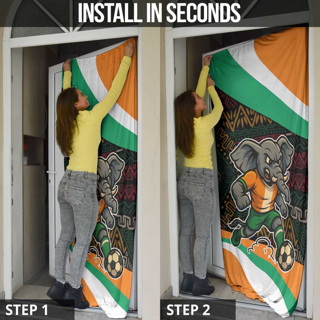 Ivory Coast Door Cover with Soccer Elephant and Tribal Pattern Design - Wonder Print Shop