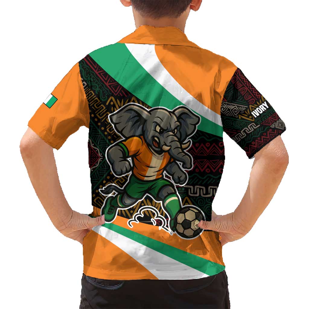 Ivory Coast Family Matching Long Sleeve Bodycon Dress and Hawaiian Shirt with Soccer Elephant and Tribal Pattern Design - Wonder Print Shop