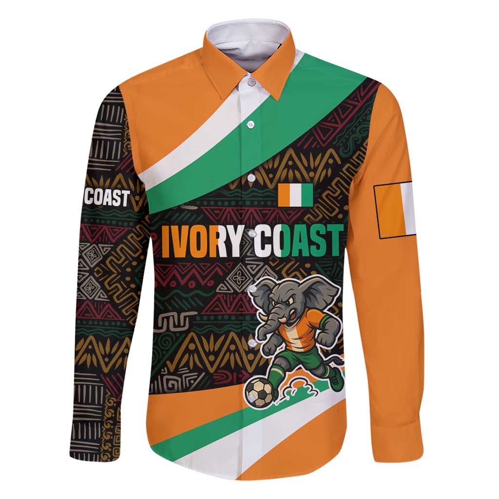 Ivory Coast Family Matching Long Sleeve Bodycon Dress and Hawaiian Shirt with Soccer Elephant and Tribal Pattern Design - Wonder Print Shop