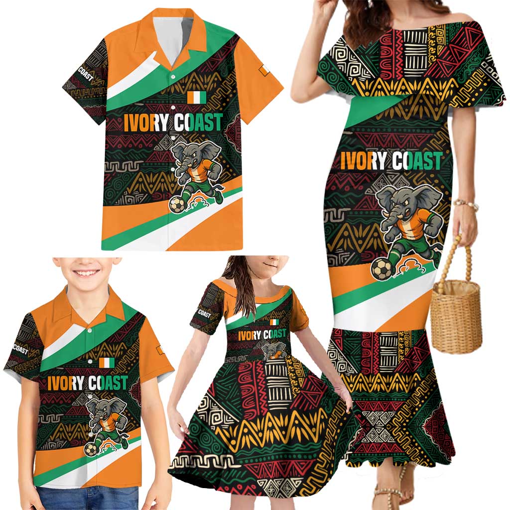 Ivory Coast Family Matching Mermaid Dress and Hawaiian Shirt with Soccer Elephant and Tribal Pattern Design - Wonder Print Shop