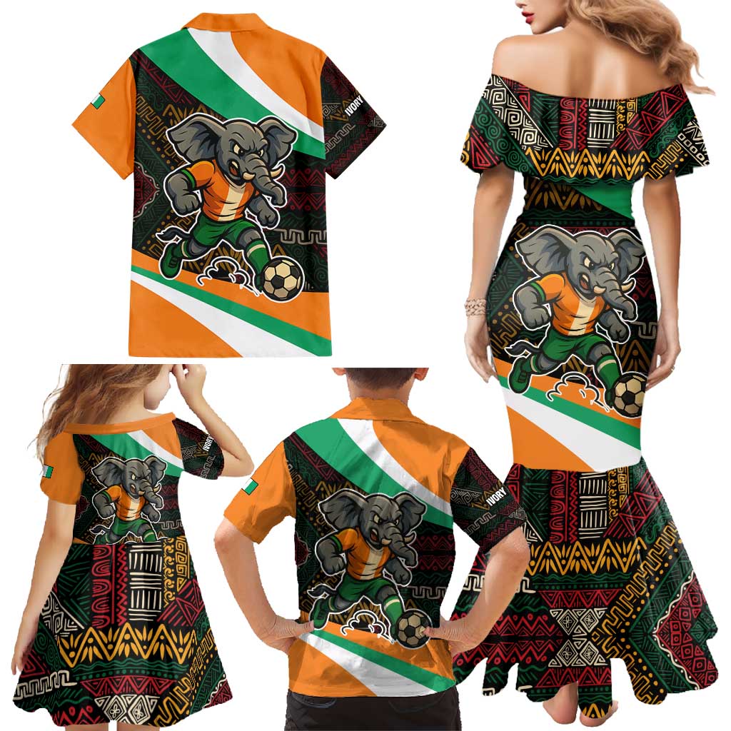 Ivory Coast Family Matching Mermaid Dress and Hawaiian Shirt with Soccer Elephant and Tribal Pattern Design - Wonder Print Shop