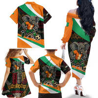 Ivory Coast Family Matching Off The Shoulder Long Sleeve Dress and Hawaiian Shirt with Soccer Elephant and Tribal Pattern Design - Wonder Print Shop