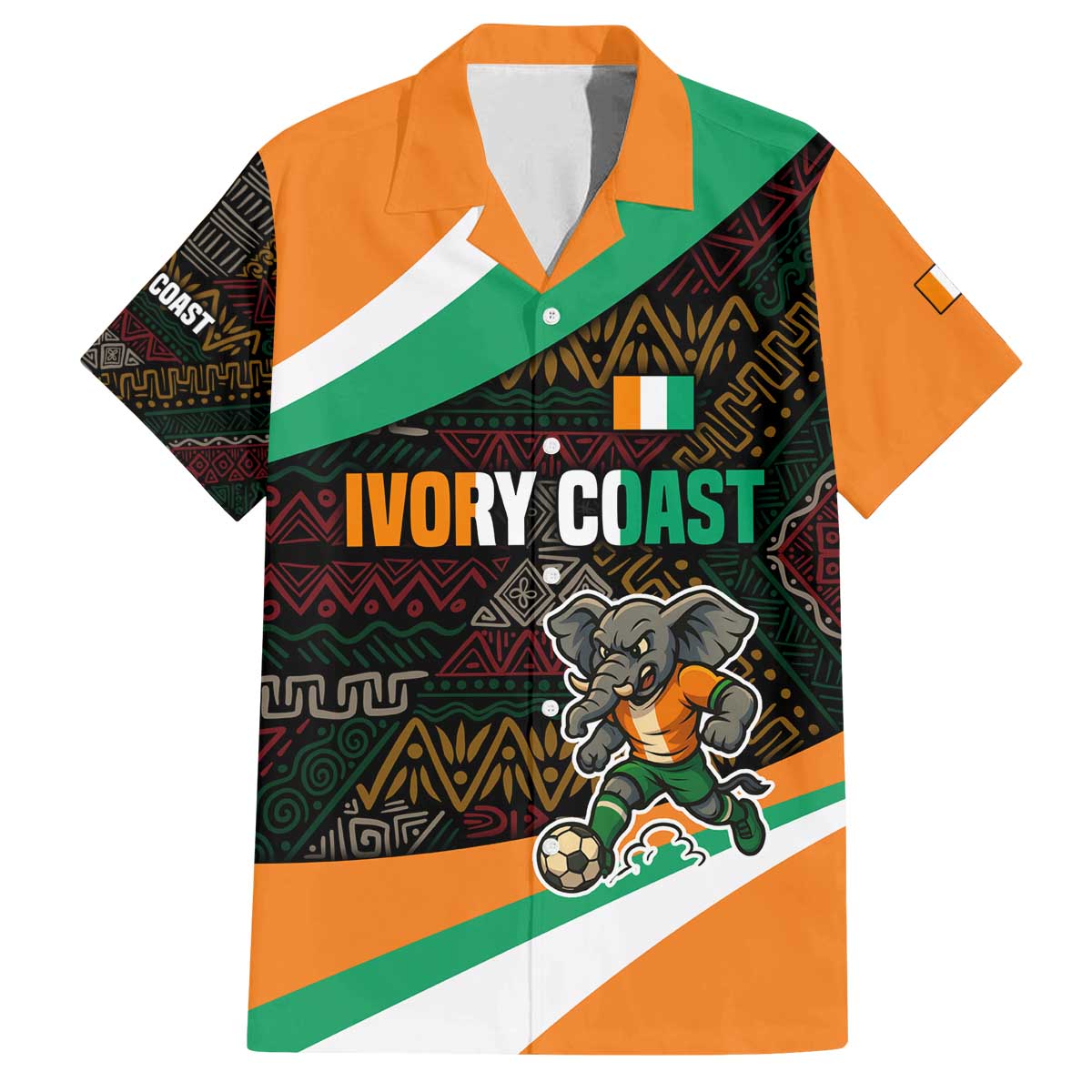 Ivory Coast Family Matching Off The Shoulder Long Sleeve Dress and Hawaiian Shirt with Soccer Elephant and Tribal Pattern Design - Wonder Print Shop