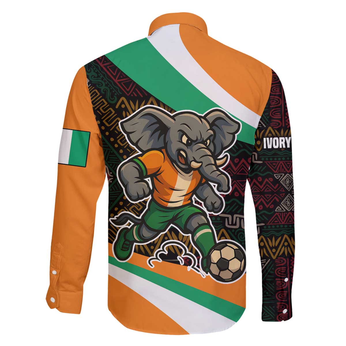 Ivory Coast Family Matching Off The Shoulder Long Sleeve Dress and Hawaiian Shirt with Soccer Elephant and Tribal Pattern Design - Wonder Print Shop