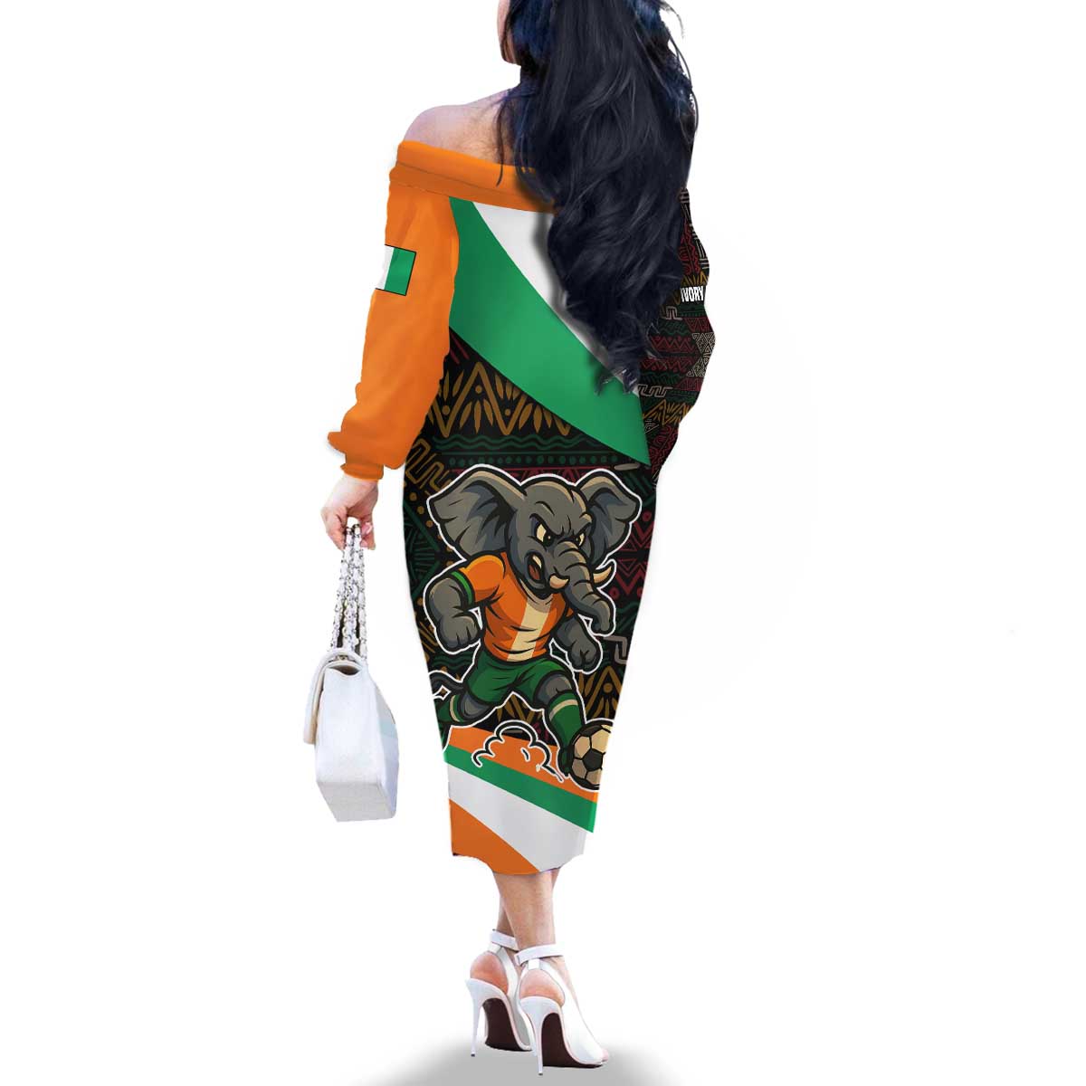 Ivory Coast Family Matching Off The Shoulder Long Sleeve Dress and Hawaiian Shirt with Soccer Elephant and Tribal Pattern Design - Wonder Print Shop