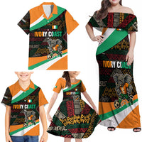 Ivory Coast Family Matching Off Shoulder Maxi Dress and Hawaiian Shirt with Soccer Elephant and Tribal Pattern Design - Wonder Print Shop