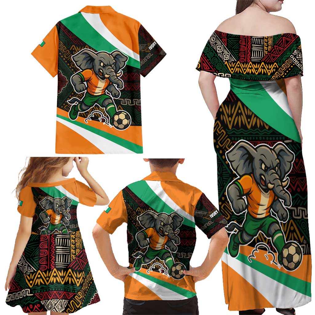 Ivory Coast Family Matching Off Shoulder Maxi Dress and Hawaiian Shirt with Soccer Elephant and Tribal Pattern Design - Wonder Print Shop