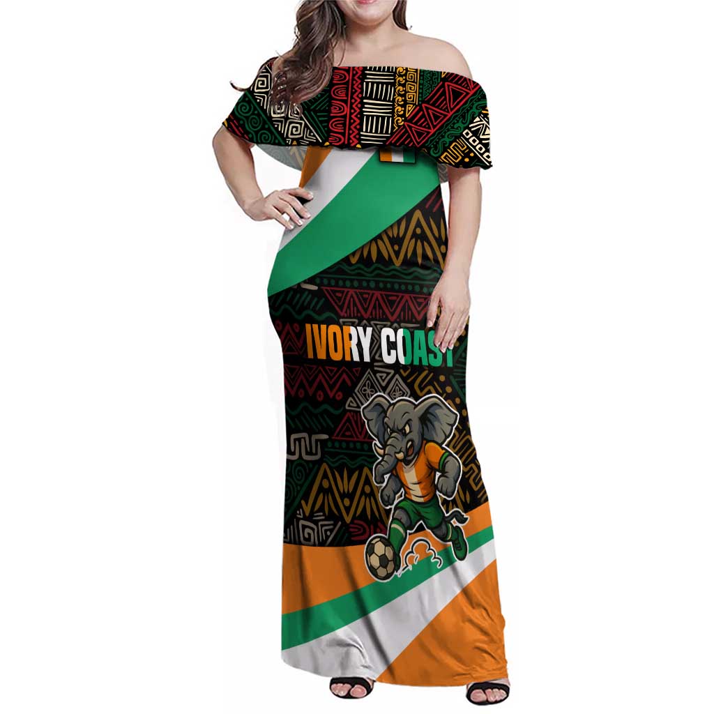 Ivory Coast Family Matching Off Shoulder Maxi Dress and Hawaiian Shirt with Soccer Elephant and Tribal Pattern Design - Wonder Print Shop