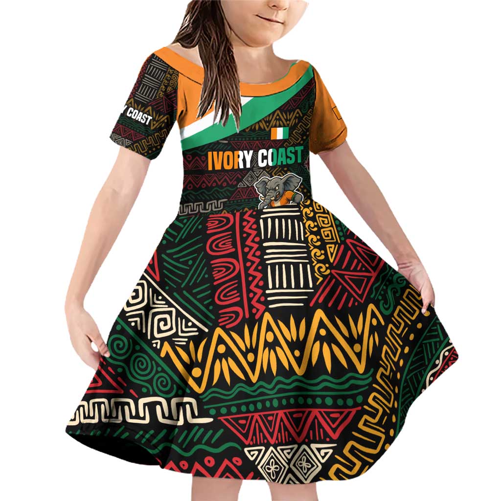Ivory Coast Family Matching Off Shoulder Short Dress and Hawaiian Shirt with Soccer Elephant and Tribal Pattern Design - Wonder Print Shop
