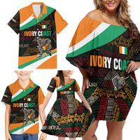 Ivory Coast Family Matching Off Shoulder Short Dress and Hawaiian Shirt with Soccer Elephant and Tribal Pattern Design - Wonder Print Shop