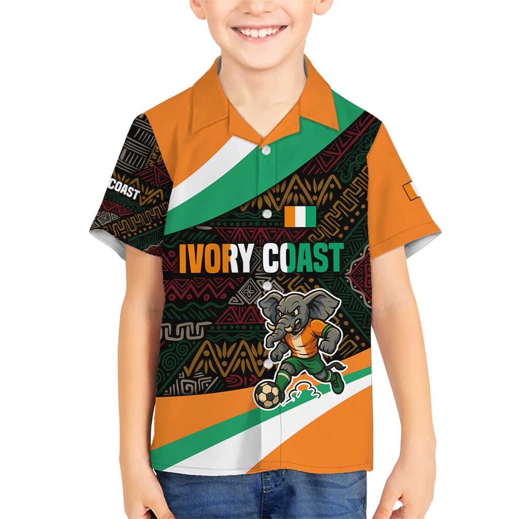 Ivory Coast Family Matching Off Shoulder Short Dress and Hawaiian Shirt with Soccer Elephant and Tribal Pattern Design - Wonder Print Shop