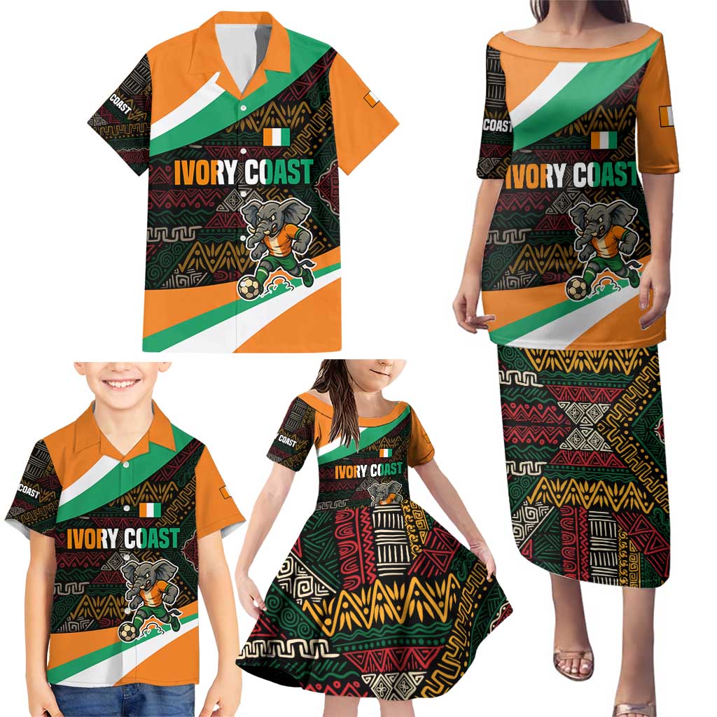 Ivory Coast Family Matching Puletasi and Hawaiian Shirt with Soccer Elephant and Tribal Pattern Design - Wonder Print Shop