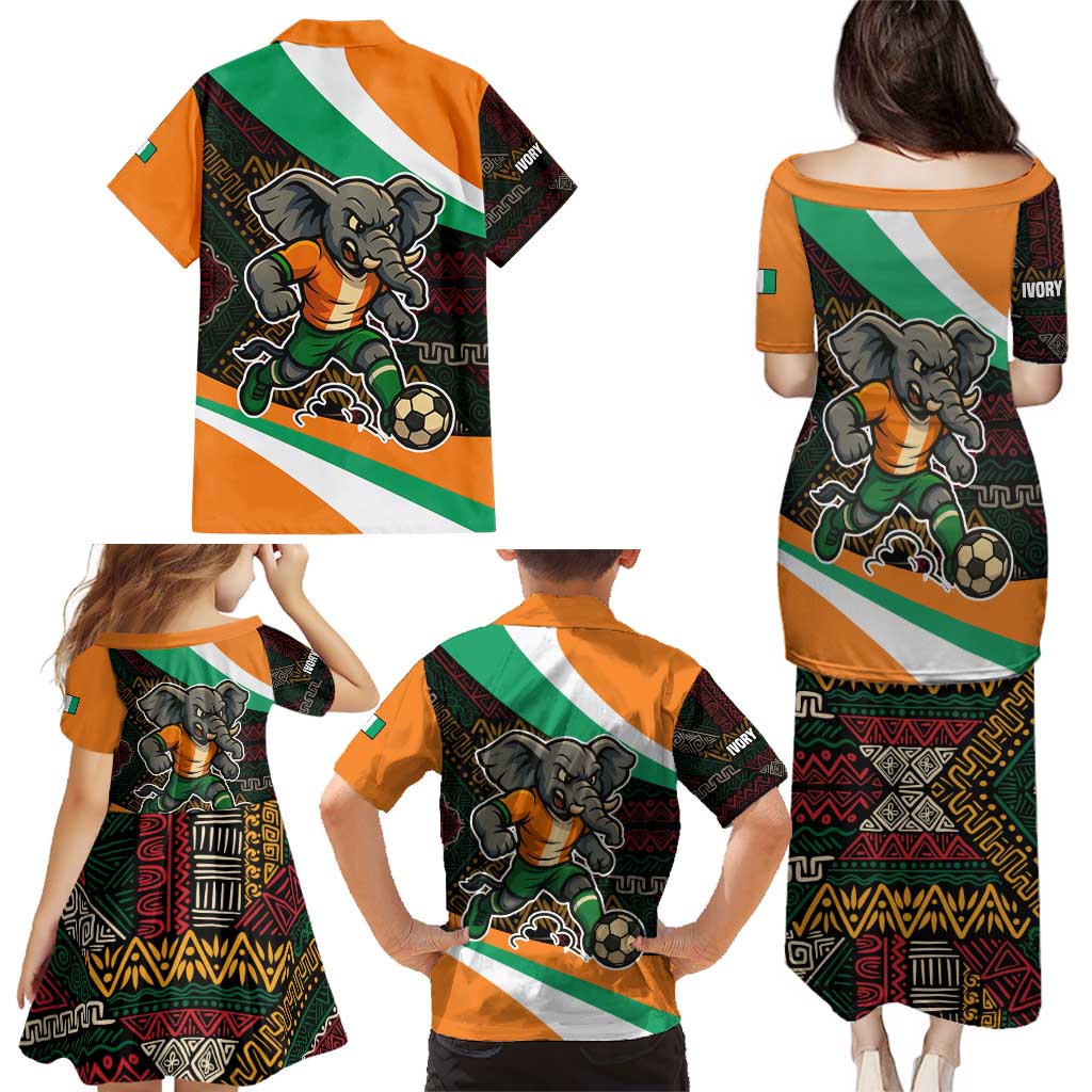 Ivory Coast Family Matching Puletasi and Hawaiian Shirt with Soccer Elephant and Tribal Pattern Design - Wonder Print Shop
