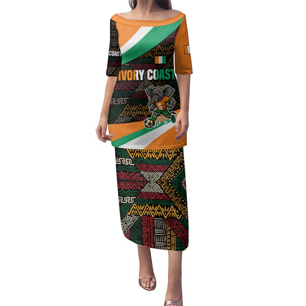 Ivory Coast Family Matching Puletasi and Hawaiian Shirt with Soccer Elephant and Tribal Pattern Design - Wonder Print Shop