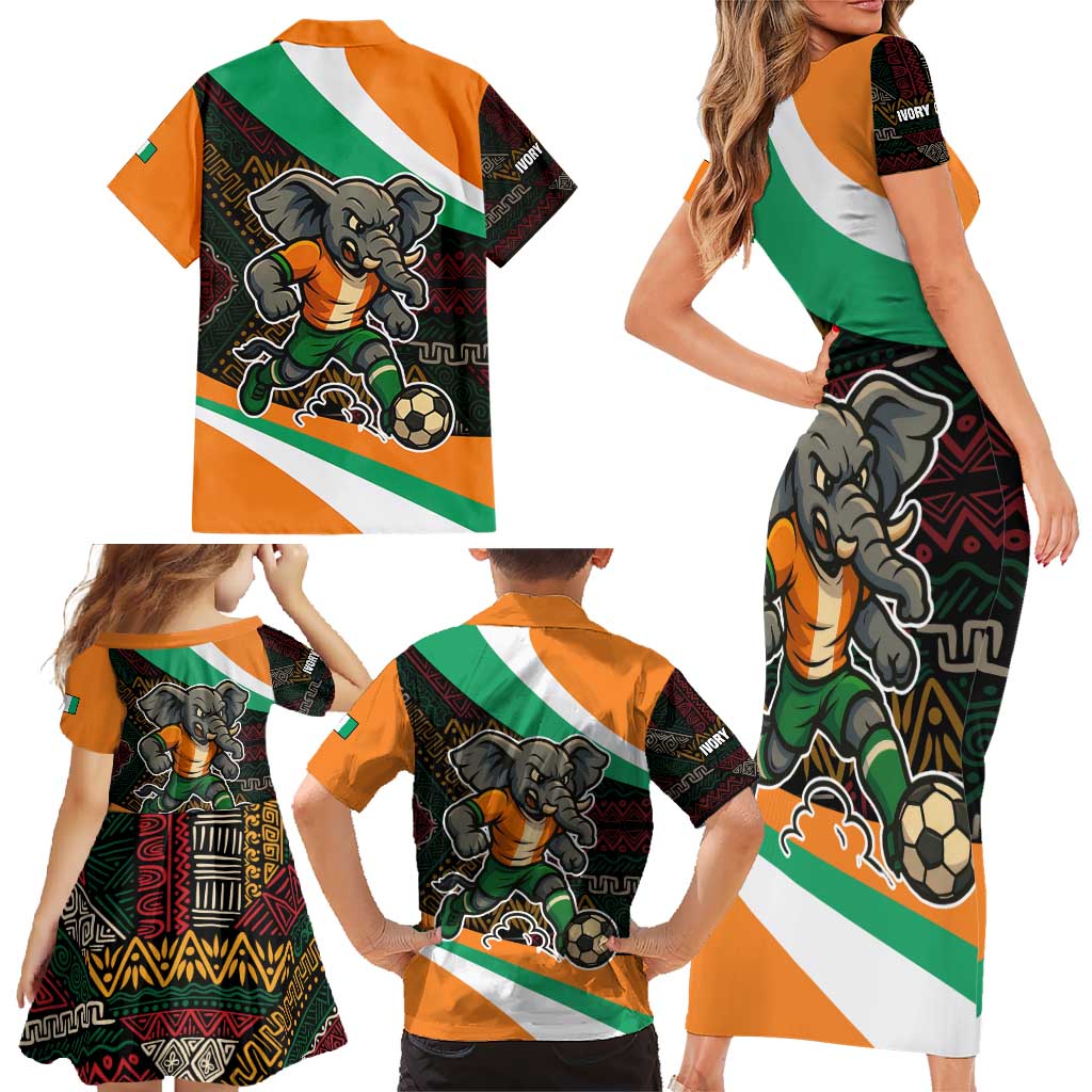 Ivory Coast Family Matching Short Sleeve Bodycon Dress and Hawaiian Shirt with Soccer Elephant and Tribal Pattern Design - Wonder Print Shop