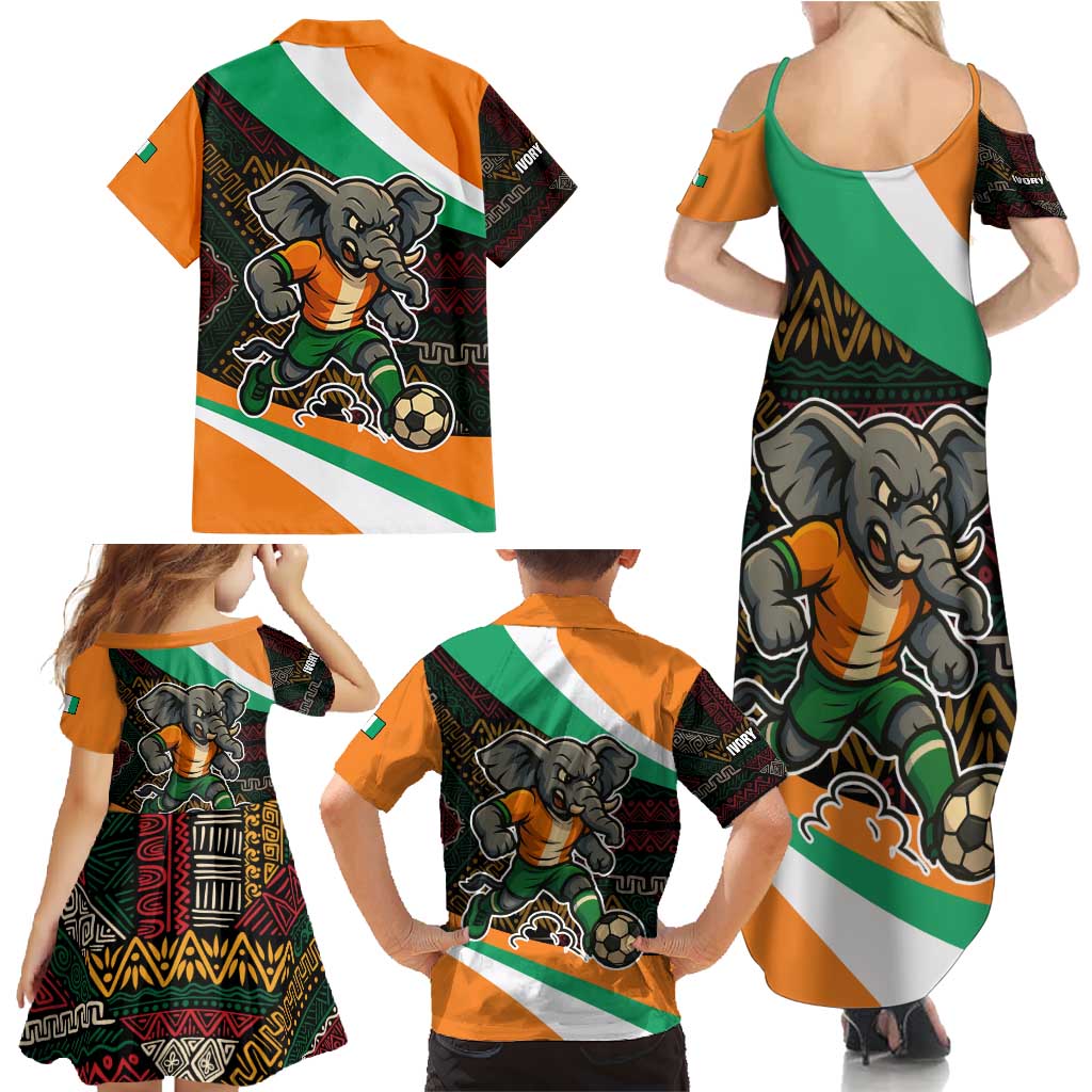 Ivory Coast Family Matching Summer Maxi Dress and Hawaiian Shirt with Soccer Elephant and Tribal Pattern Design - Wonder Print Shop