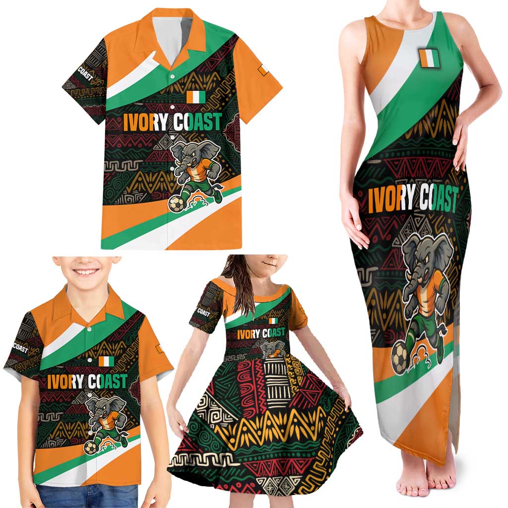 Ivory Coast Family Matching Tank Maxi Dress and Hawaiian Shirt with Soccer Elephant and Tribal Pattern Design - Wonder Print Shop