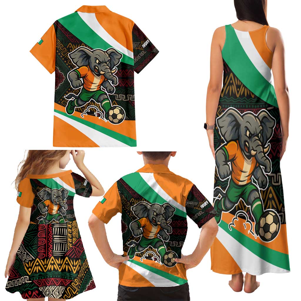 Ivory Coast Family Matching Tank Maxi Dress and Hawaiian Shirt with Soccer Elephant and Tribal Pattern Design - Wonder Print Shop