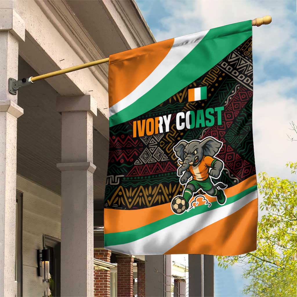 Ivory Coast Garden Flag with Soccer Elephant and Tribal Pattern Design - Wonder Print Shop