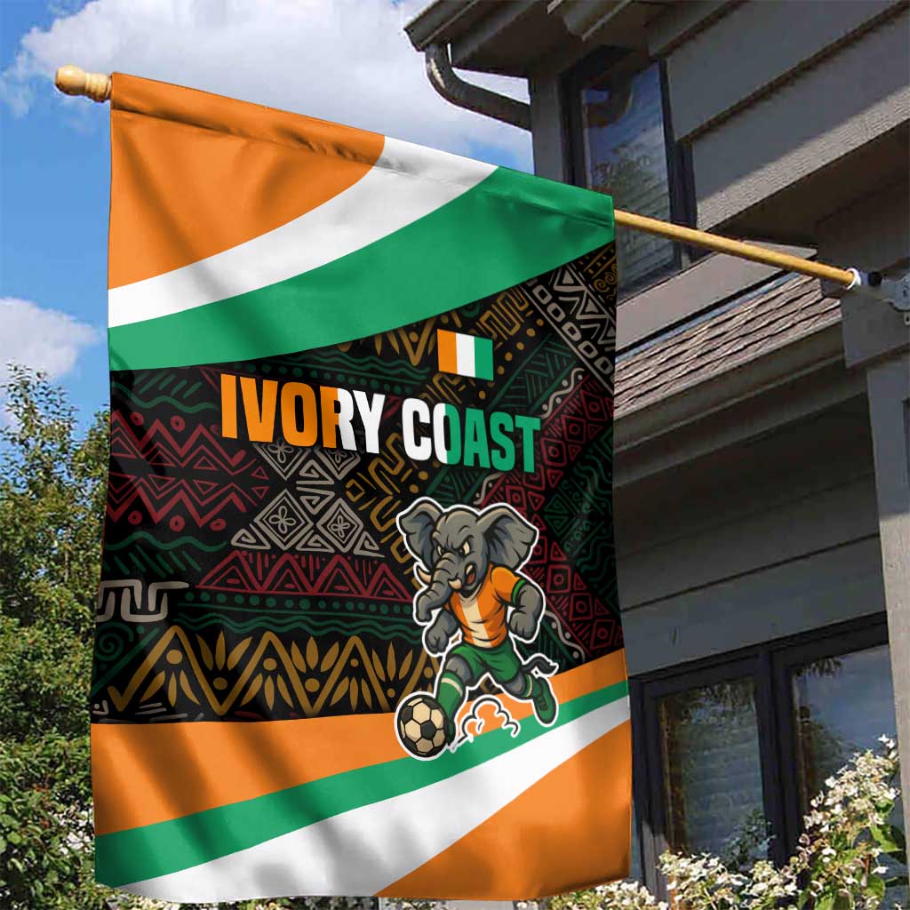 Ivory Coast Garden Flag with Soccer Elephant and Tribal Pattern Design - Wonder Print Shop