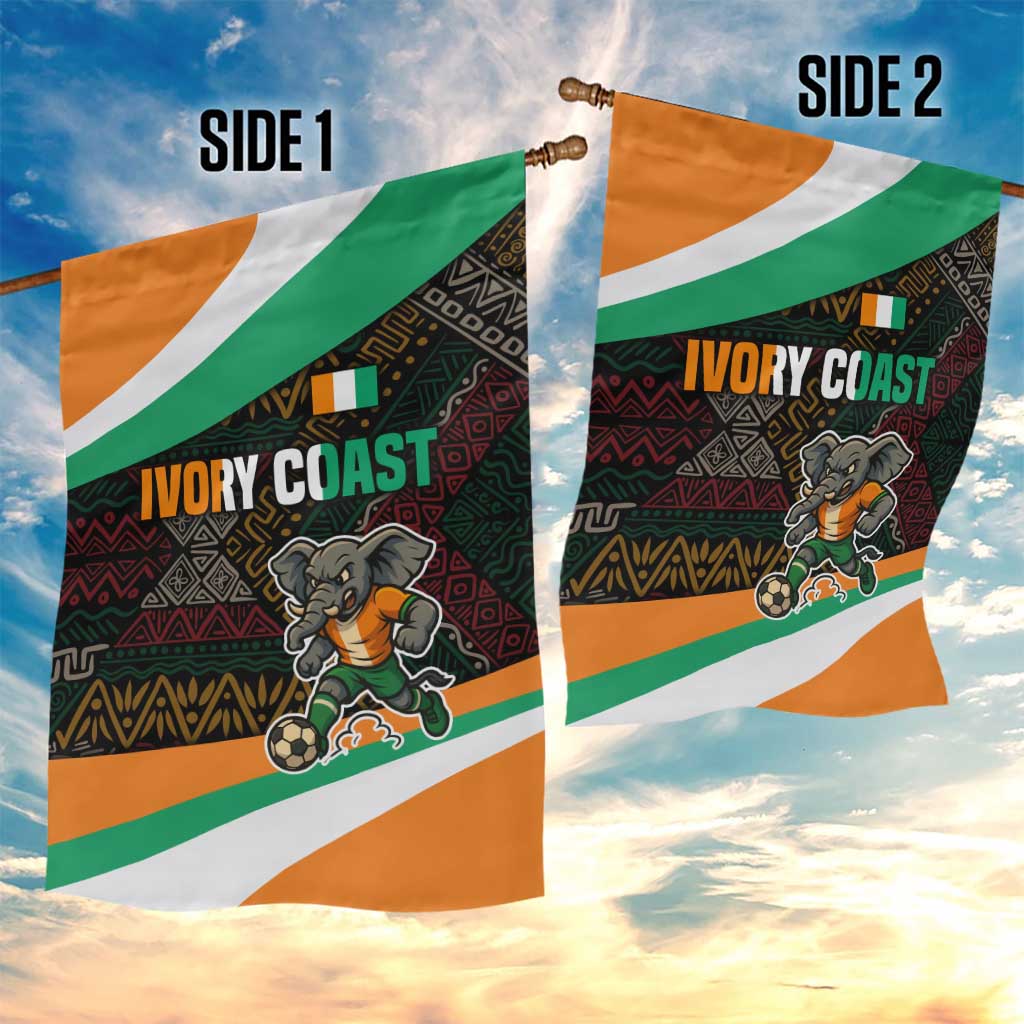 Ivory Coast Garden Flag with Soccer Elephant and Tribal Pattern Design - Wonder Print Shop