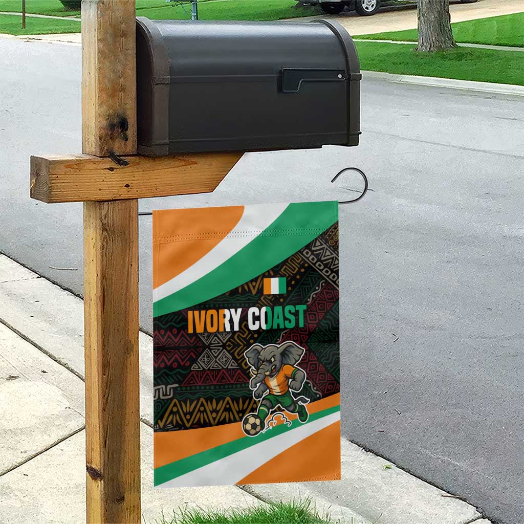 Ivory Coast Garden Flag with Soccer Elephant and Tribal Pattern Design - Wonder Print Shop