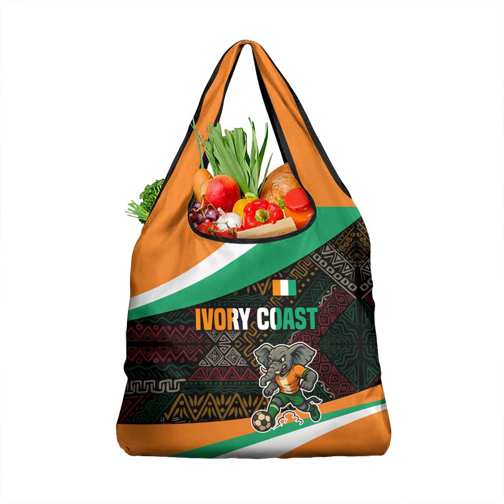 Ivory Coast Grocery Bag with Soccer Elephant and Tribal Pattern Design - Wonder Print Shop