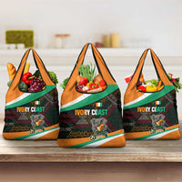 Ivory Coast Grocery Bag with Soccer Elephant and Tribal Pattern Design - Wonder Print Shop