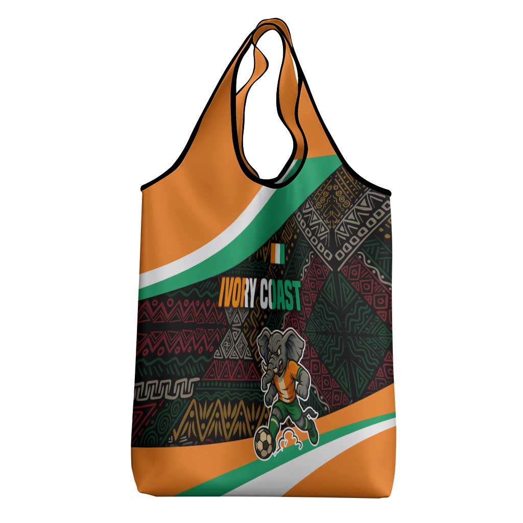 Ivory Coast Grocery Bag with Soccer Elephant and Tribal Pattern Design - Wonder Print Shop