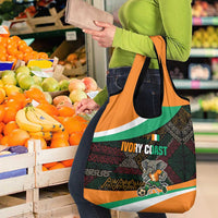 Ivory Coast Grocery Bag with Soccer Elephant and Tribal Pattern Design - Wonder Print Shop