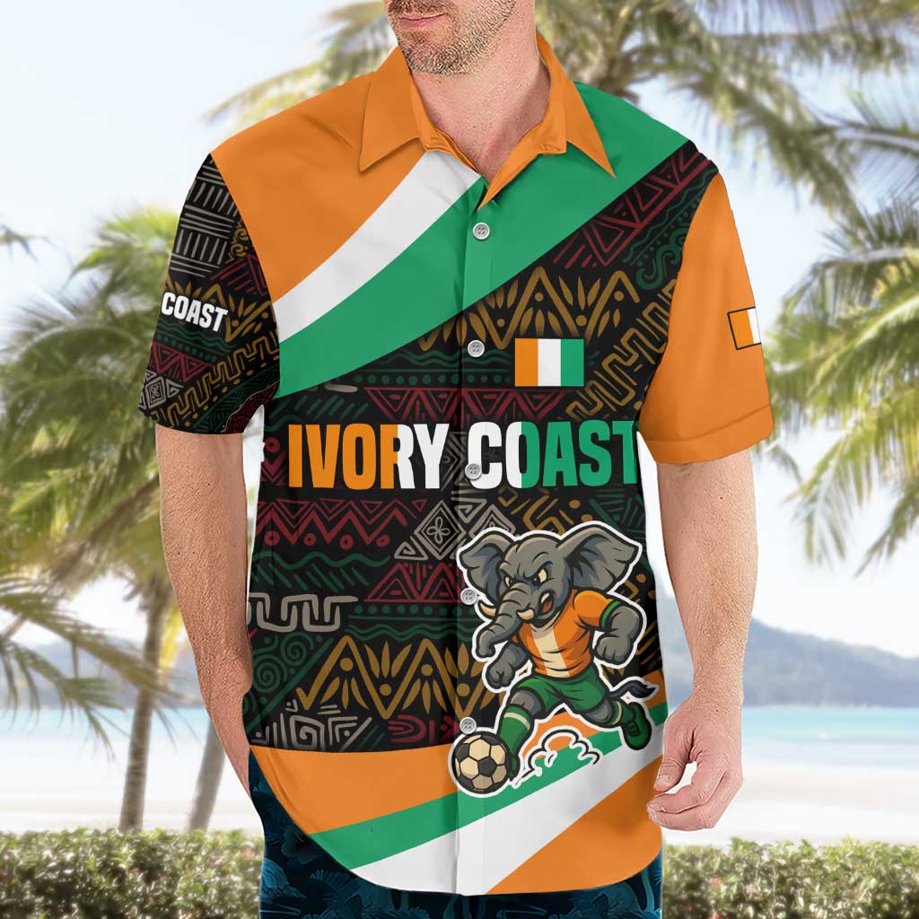 Ivory Coast Hawaiian Shirt with Soccer Elephant and Tribal Pattern Design - Wonder Print Shop
