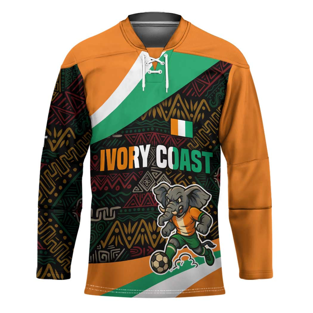 Ivory Coast Hockey Jersey with Soccer Elephant and Tribal Pattern Design - Wonder Print Shop