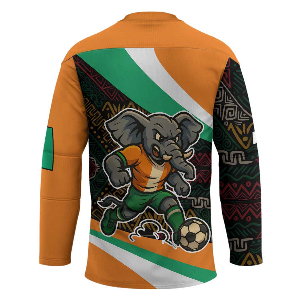 Ivory Coast Hockey Jersey with Soccer Elephant and Tribal Pattern Design - Wonder Print Shop