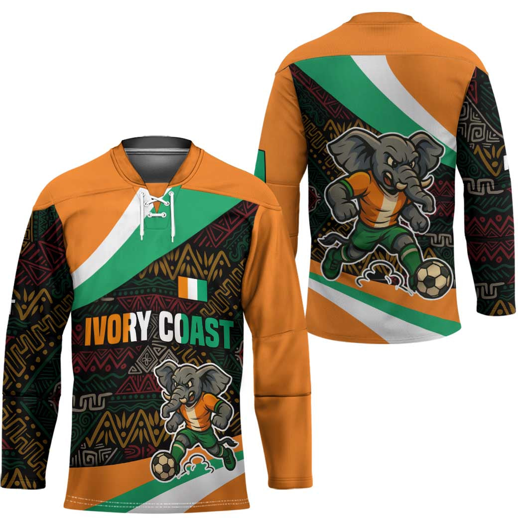 Ivory Coast Hockey Jersey with Soccer Elephant and Tribal Pattern Design - Wonder Print Shop