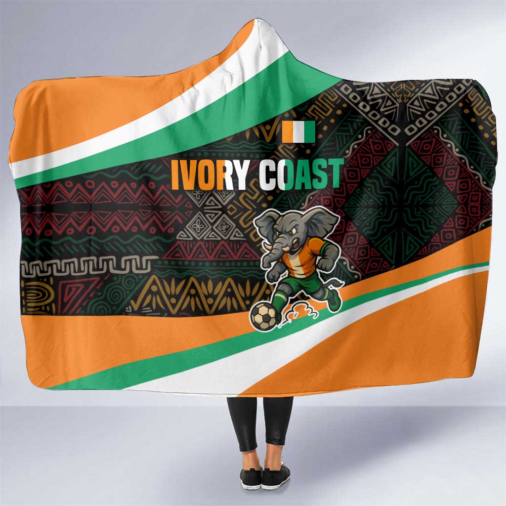 Ivory Coast Hooded Blanket with Soccer Elephant and Tribal Pattern Design - Wonder Print Shop