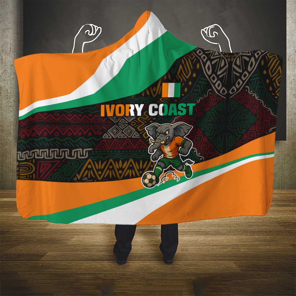 Ivory Coast Hooded Blanket with Soccer Elephant and Tribal Pattern Design - Wonder Print Shop