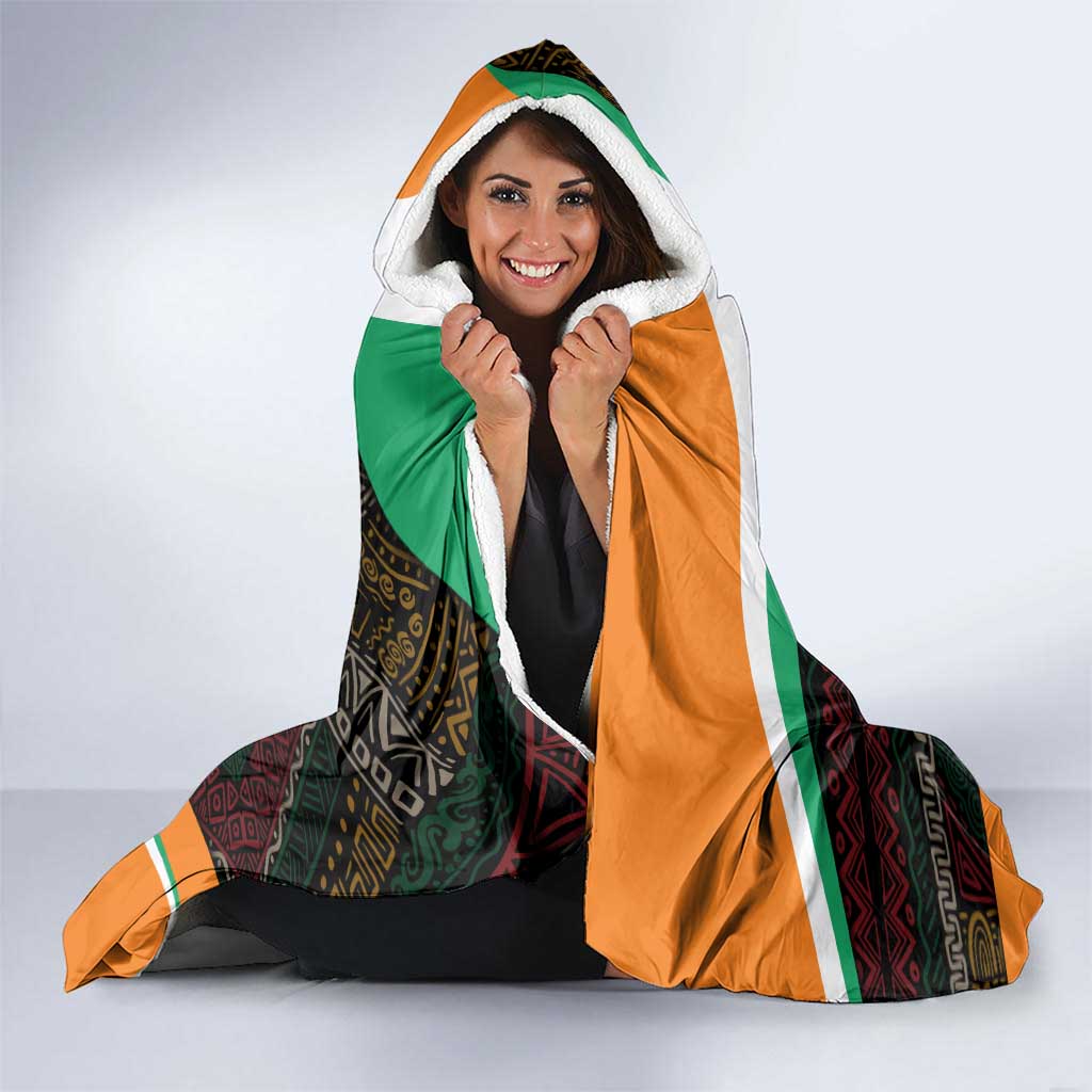Ivory Coast Hooded Blanket with Soccer Elephant and Tribal Pattern Design - Wonder Print Shop