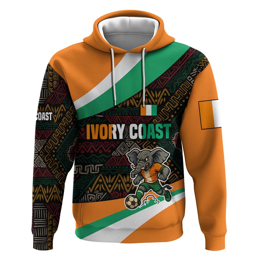 Ivory Coast Hoodie with Soccer Elephant and Tribal Pattern Design - Wonder Print Shop