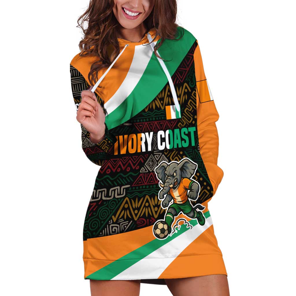 Ivory Coast Hoodie Dress with Soccer Elephant and Tribal Pattern Design - Wonder Print Shop