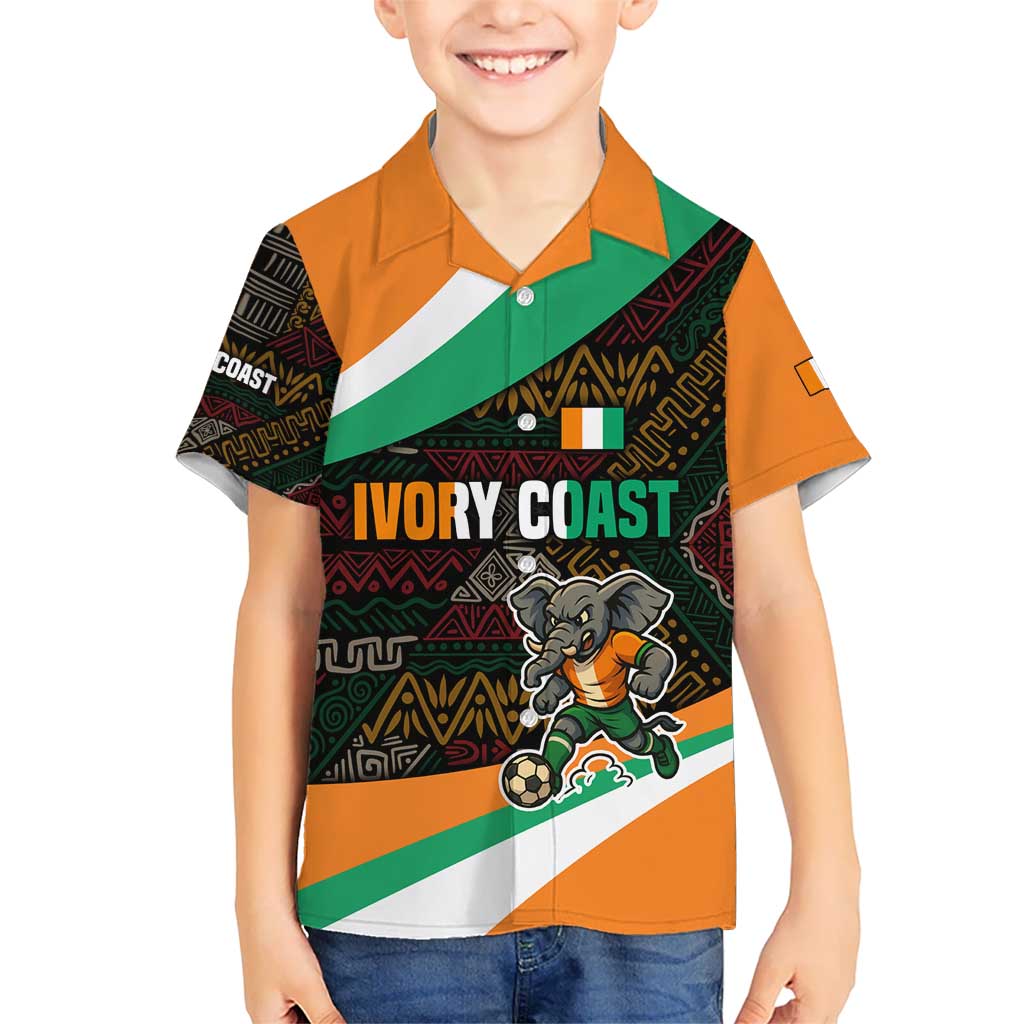 Ivory Coast Kid Hawaiian Shirt with Soccer Elephant and Tribal Pattern Design - Wonder Print Shop