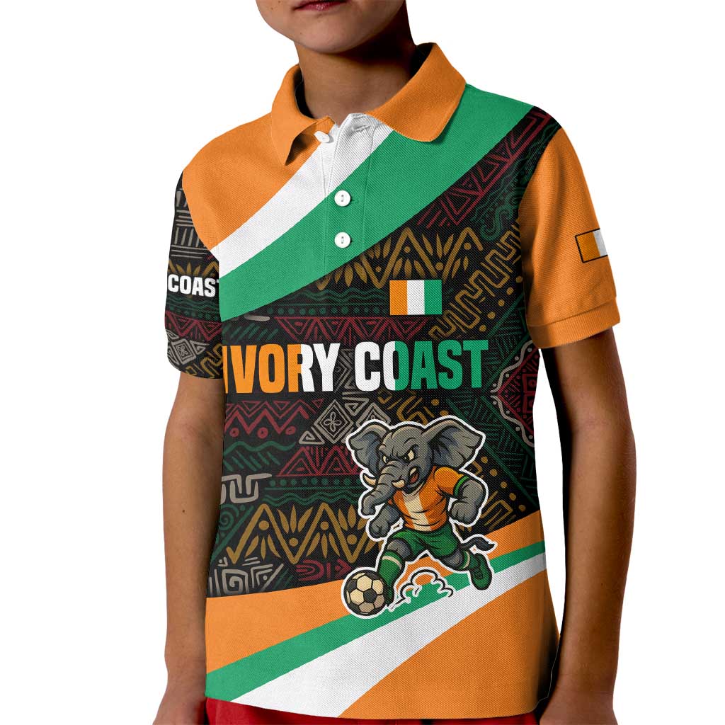 Ivory Coast Kid Polo Shirt with Soccer Elephant and Tribal Pattern Design - Wonder Print Shop