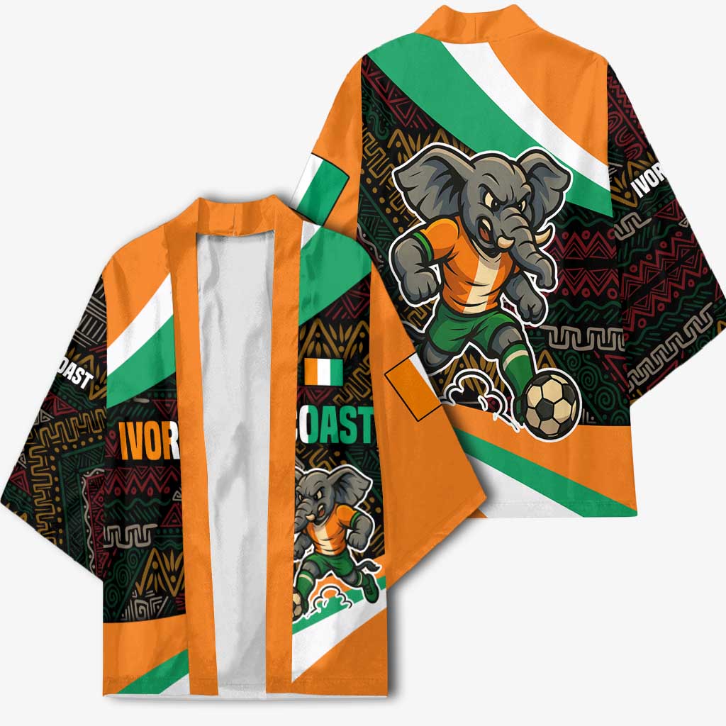Ivory Coast Kimono with Soccer Elephant and Tribal Pattern Design - Wonder Print Shop