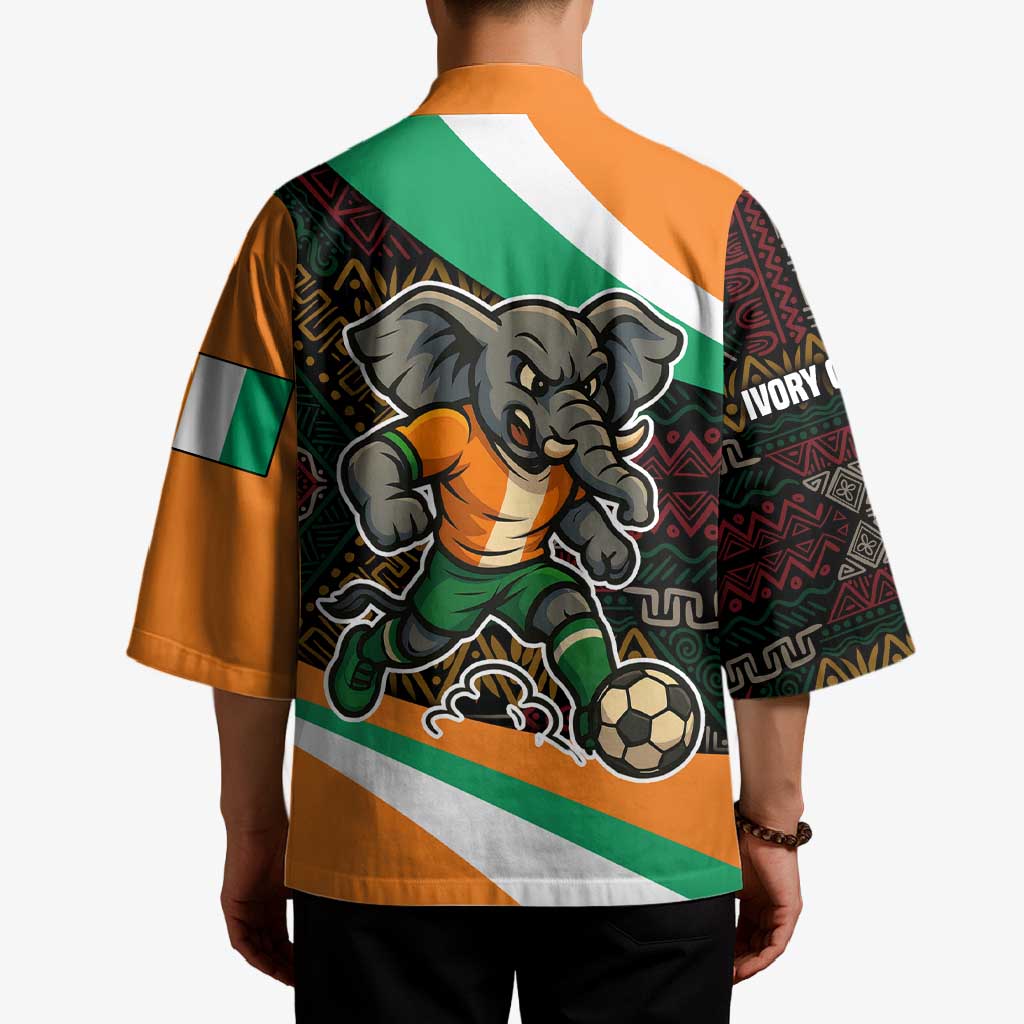 Ivory Coast Kimono with Soccer Elephant and Tribal Pattern Design - Wonder Print Shop