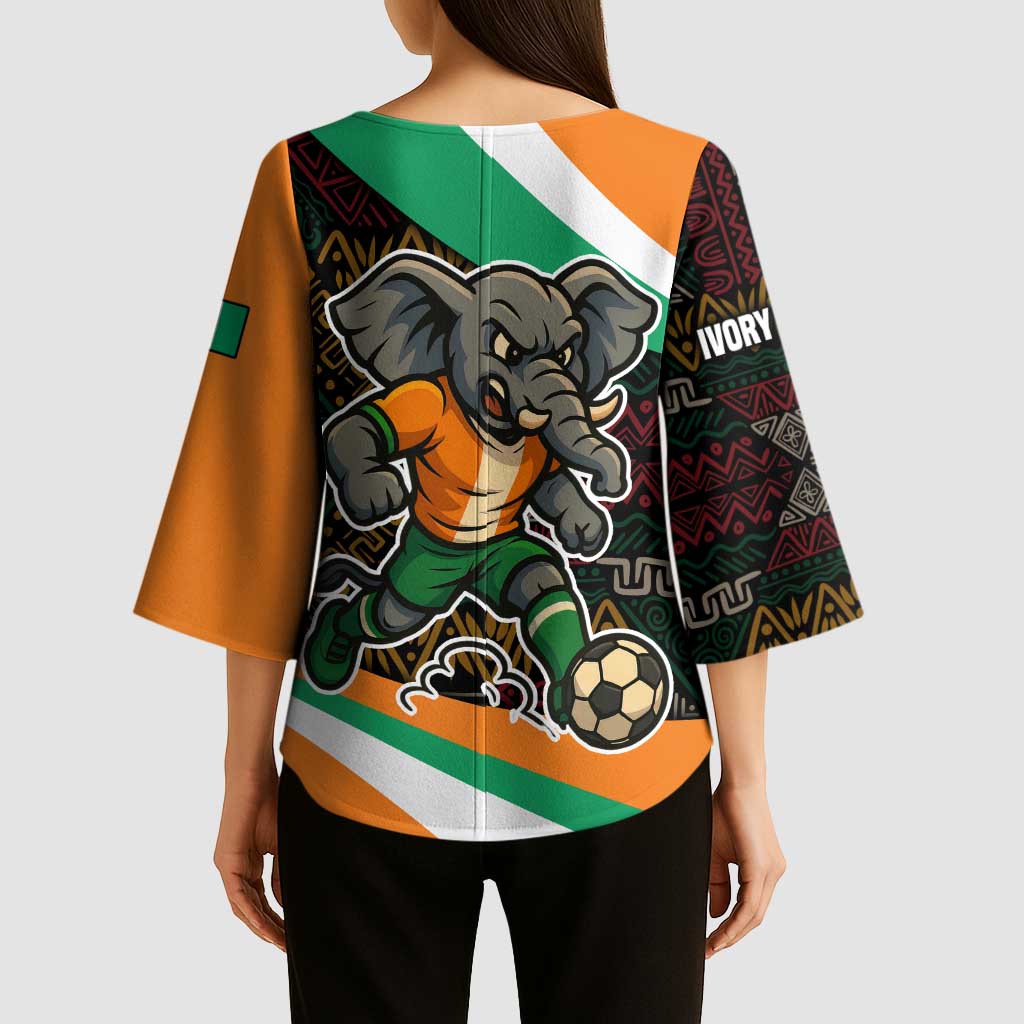 Ivory Coast Kimono Sleeve Blouse with Soccer Elephant and Tribal Pattern Design - Wonder Print Shop