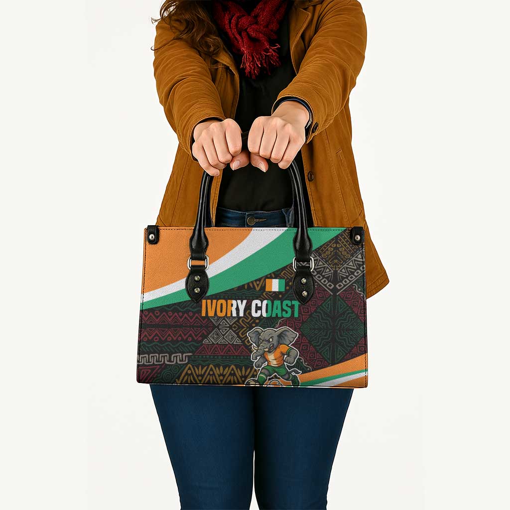 Ivory Coast Leather Bag with Soccer Elephant and Tribal Pattern Design - Wonder Print Shop