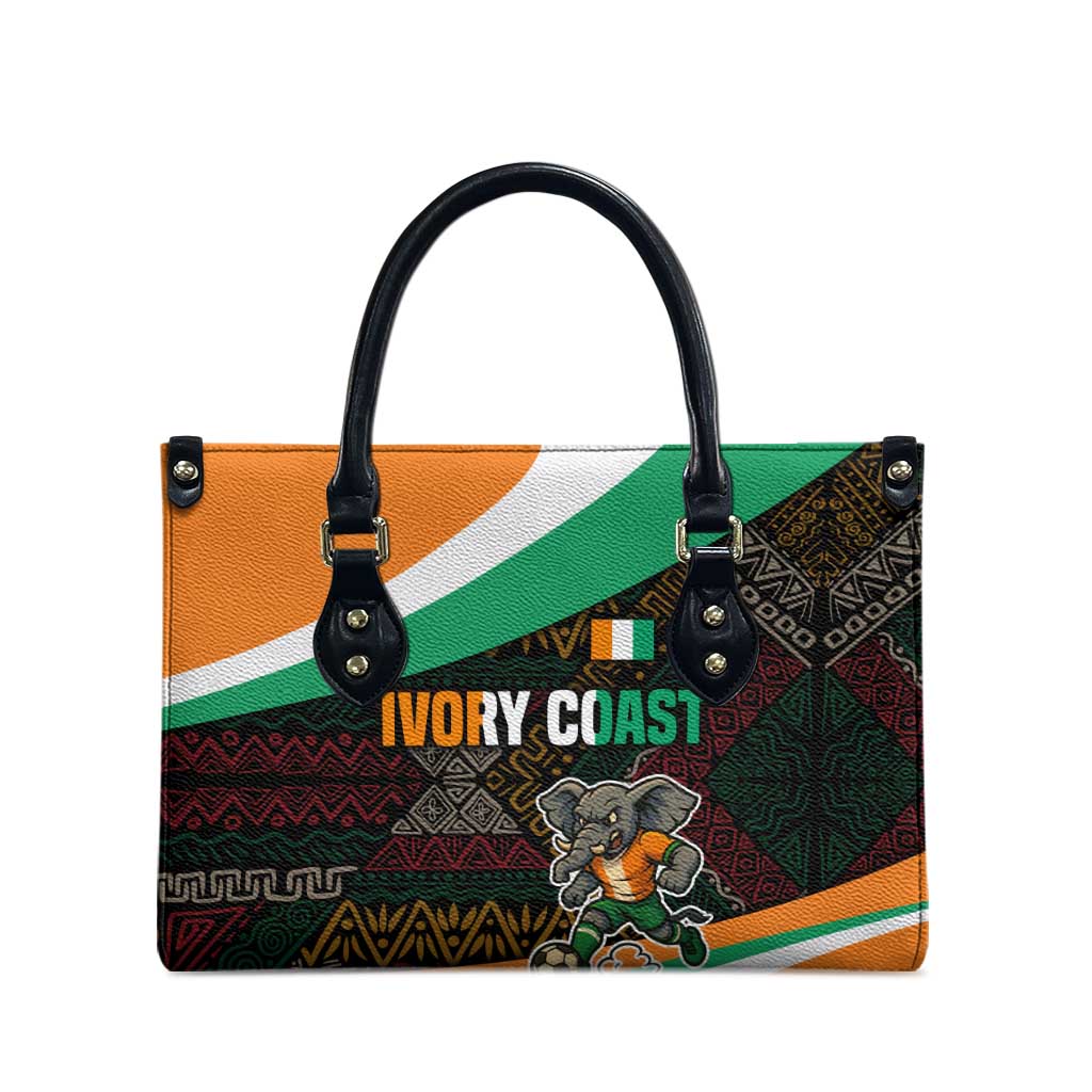 Ivory Coast Leather Bag with Soccer Elephant and Tribal Pattern Design - Wonder Print Shop