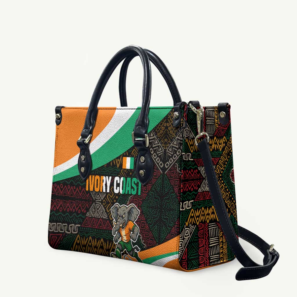 Ivory Coast Leather Bag with Soccer Elephant and Tribal Pattern Design - Wonder Print Shop